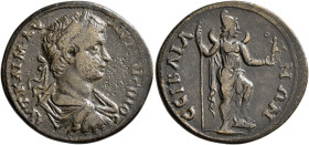 PHRYGIA. Siblia. Caracalla, 198-217. Tetrassarion (Bronze, 30 mm, 11.87 g, 6 h). AYT•KAI•M•AY ANTΩNЄINOC Laureate, draped and cuirassed bust of Caraca...