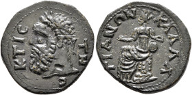 MOESIA INFERIOR. Callatis. Pseudo-autonomous issue. Assarion (Bronze, 20 mm, 4.67 g, 1 h), time of the Severans, circa 193-235. KTICTHC Head of Herakl...