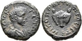 MOESIA INFERIOR. Nicopolis ad Istrum. Geta, as Caesar, 198-209. Hemiassarion (Bronze, 16 mm, 3.17 g, 12 h). Λ ΑΥ Κ ΓЄΤΑC Bare-headed and draped bust o...
