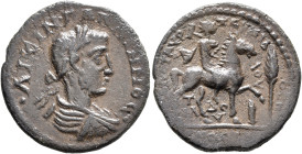 LYDIA. Mostene. Gallienus, 253-268. Diassarion (Bronze, 24 mm, 5.46 g, 6 h), Aur. Zeuxis Plutiades, strategos. •ΛIKIN ΓAΛΛIHNOC• Laureate, draped and ...