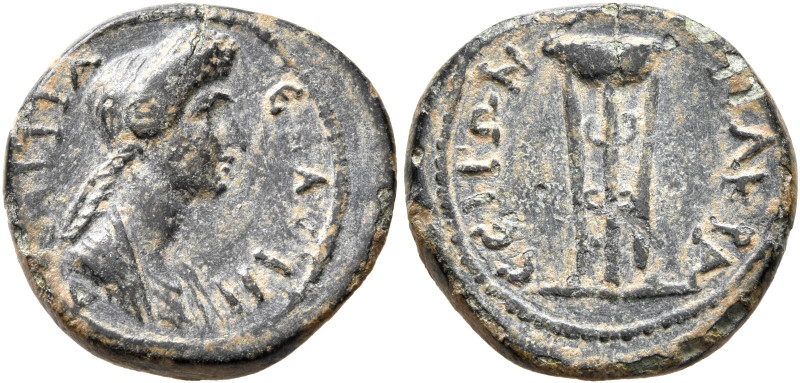 LYDIA. Nacrasa. Domitia, Augusta, 82-96. Hemiassarion (Bronze, 17 mm, 3.00 g, 12...