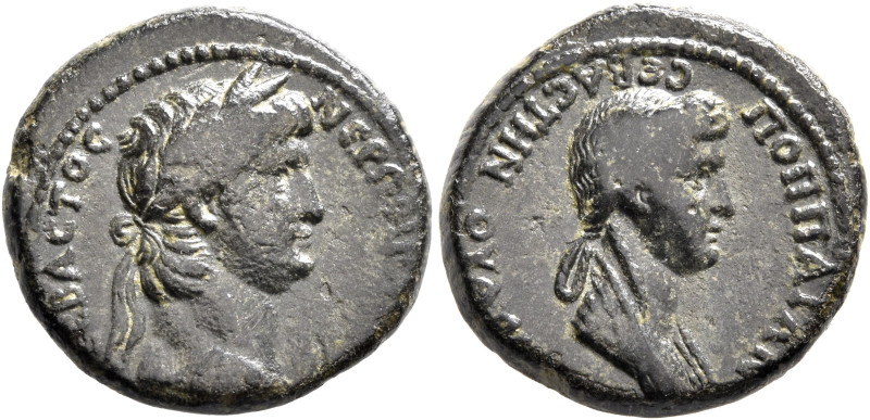 LYDIA. Thyateira. Nero, with Poppaea, 54-68. Assarion (Bronze, 18 mm, 4.28 g, 12...