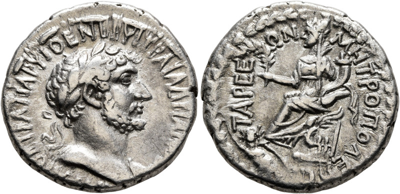 CILICIA. Tarsus. Hadrian, 117-138. Tridrachm (Silver, 24 mm, 10.19 g, 12 h). ΑΥΤ...