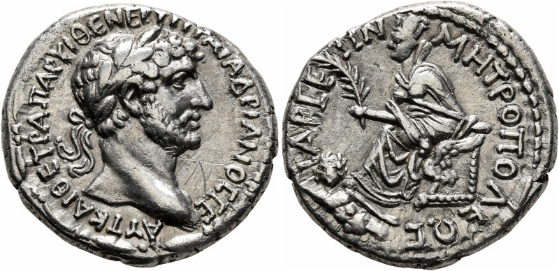 CILICIA. Tarsus. Hadrian, 117-138. Tridrachm (Silver, 25 mm, 9.86 g, 12 h). ΑΥΤ ...