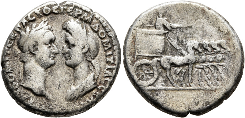 CAPPADOCIA. Caesaraea-Eusebia. Domitian, with Domitia, 81-96. Didrachm (Silver, ...