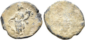 ASIA MINOR. Uncertain. 2nd-3rd centuries. Tessera (Lead, 13 mm, 1.53 g). Fortuna standing front, head to left, holding rudder in her right hand and co...