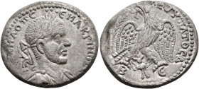 SYRIA, Cyrrhestica. Beroea. Macrinus, 217-218. Tetradrachm (Billon, 25 mm, 10.54 g, 6 h). [AYT] K MA OΠ CЄ MAKPINOC CЄ Laureate, draped and cuirassed ...