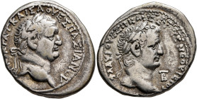 SYRIA, Seleucis and Pieria. Antioch. Vespasian, 69-79. Tetradrachm (Silver, 28 mm, 14.66 g, 12 h), RY 2 = 69/70. ΑΥΤΟΚΡΑT ΚΑΙΣΑ ΟΥΕΣΠΑΣΙΑΝΟΥ Laureate ...