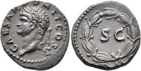 SYRIA, Seleucis and Pieria. Antioch. Domitian, 81-96. 'Semis' (Orichalcum, 20 mm, 5.27 g, 6 h), Rome mint, for Antioch, 74. CAESAR DOMIT COS II Laurea...