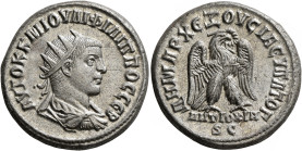 SYRIA, Seleucis and Pieria. Antioch. Philip II, 247-249. Tetradrachm (Billon, 26 mm, 12.00 g, 2 h), 247. ΑΥΤΟΚ Κ Μ ΙΟΥΛΙ ΦΙΛΙΠΠΟC CЄΒ Radiate, draped ...