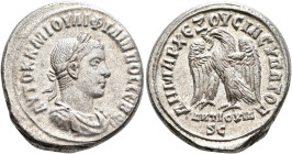 SYRIA, Seleucis and Pieria. Antioch. Philip II, 247-249. Tetradrachm (Billon, 26 mm, 13.19 g, 12 h), 248-249. AYTOK K M IOYΛI ΦΙΛΙΠΠΟC CЄB Laureate, d...
