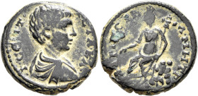 SYRIA, Decapolis. Petra. Geta, as Caesar, 198-209. Triassarion (Bronze, 23 mm, 10.09 g, 12 h). Π•CЄΠΤ•ΓЄΤA•KA• Bare-headed, draped and cuirassed bust ...
