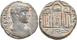 PHOENICIA. Tripolis. Elagabalus, 218-222. Tetrassarion (Bronze, 22 mm, 12.09 g, 12 h), CY 533 = 221/222. ΑΥ Κ Μ ΑΥ [ΑΝΤΩΝΙΝΟC] Laureate and draped bus...