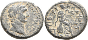 JUDAEA. Tiberias. Trajan, 98-117. Triassarion (Bronze, 22 mm, 9.51 g, 12 h), CY 90 = 107/8. [ΑΥΤ ΚΑΙ ΝЄΡ ΤΡΑΙ]ΝΟϹ (sic!) ϹЄΒ ΓЄΡΜ Laureate head of Tra...