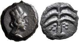 PALMYRENE. Palmyra. 1st-3rd centuries AD. AE (Bronze, 10 mm, 0.61 g, 11 h). Turreted head of Tyche to right. Rev. Palm tree. BMC 1-2. De Saulcy pl. XX...