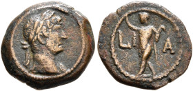 EGYPT. Alexandria. Hadrian, 117-138. Dichalkon (Bronze, 13 mm, 1.54 g, 12 h), RY 11 = 126/7. Laureate head of Hadrian to right. Rev. L I-A Pan advanci...
