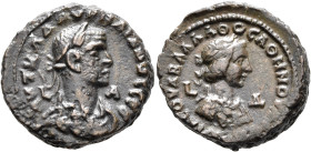 EGYPT. Alexandria. Aurelian, with Vabalathus, 270-275. Tetradrachm (Potin, 20 mm, 8.30 g, 12 h), RY 1 of Aurelian and RY 4 of Vabalathus = 270/1. AYT ...