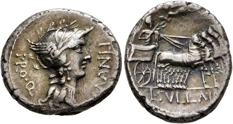 L. Manlius Torquatus, 82 BC. Denarius (Silver, 17 mm, 3.74 g, 3 h), with L. Corn...