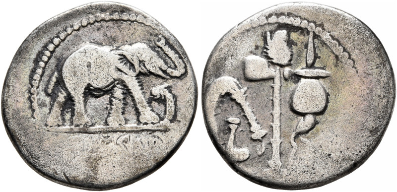 Julius Caesar, 49-44 BC. Denarius (Silver, 18 mm, 3.30 g, 1 h), military mint mo...