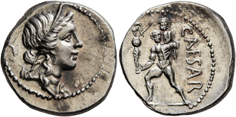 Julius Caesar, 49-44 BC. Denarius (Silver, 18 mm, 3.71 g, 6 h), military mint mo...