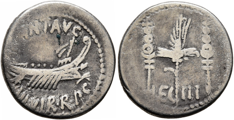 Mark Antony, 44-30 BC. Denarius (Silver, 18 mm, 3.50 g, 6 h), military mint movi...