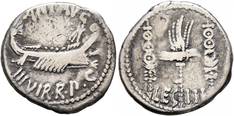 Mark Antony, 44-30 BC. Denarius (Silver, 17 mm, 3.58 g, 7 h), military mint movi...