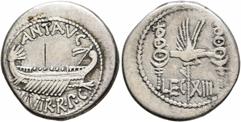 Mark Antony, 44-30 BC. Denarius (Silver, 18 mm, 3.66 g, 6 h), military mint movi...