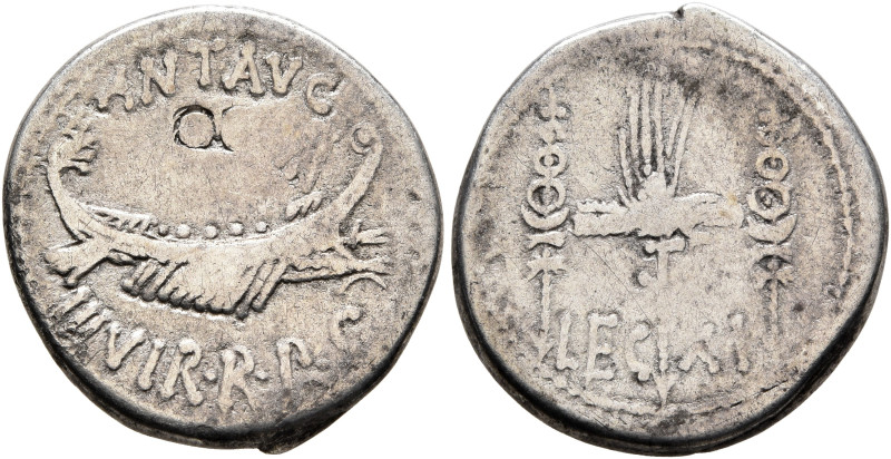 Mark Antony, 44-30 BC. Denarius (Silver, 17 mm, 3.38 g, 6 h), military mint movi...