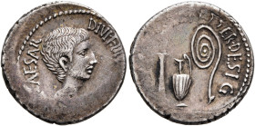 Octavian, 44-27 BC. Denarius (Silver, 18 mm, 3.75 g, 9 h), uncertain mint in Italy, 37 BC. [IMP] CAESAR DIVI•F•III [VIR•ITER•R•P•C] Bare head of Octav...
