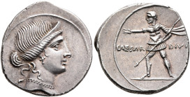 Octavian, 44-27 BC. Denarius (Silver, 18 mm, 3.57 g, 3 h), Rome, autumn 32-summer 31. Diademed head of Venus to right, wearing pendant earring and pea...