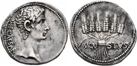 Augustus, 27 BC-AD 14. Cistophorus (Silver, 26 mm, 12.00 g, 12 h), Pergamum (?), 27-26 BC. IMP•CAESAR Bare head of Augustus to right. Rev. AVGVSTVS Si...