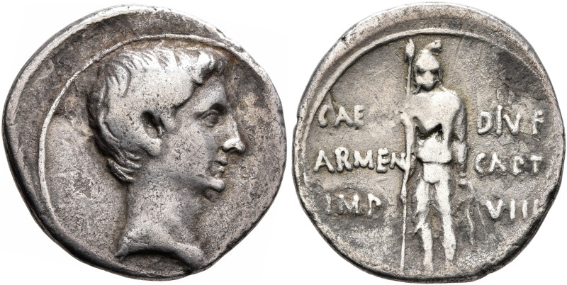 Augustus, 27 BC-AD 14. Denarius (Silver, 19 mm, 3.41 g, 1 h), Pergamum, circa 19...