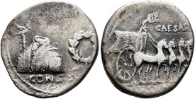 Augustus, 27 BC-AD 14. Denarius (Silver, 18 mm, 3.31 g, 4 h), uncertain mint in Spain (Colonia Patricia?), circa 18 BC. [S P Q R PARENT] CONS SVO Toga...