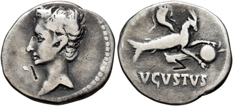 Augustus, 27 BC-AD 14. Denarius (Silver, 18 mm, 3.52 g, 6 h), uncertain mint in ...
