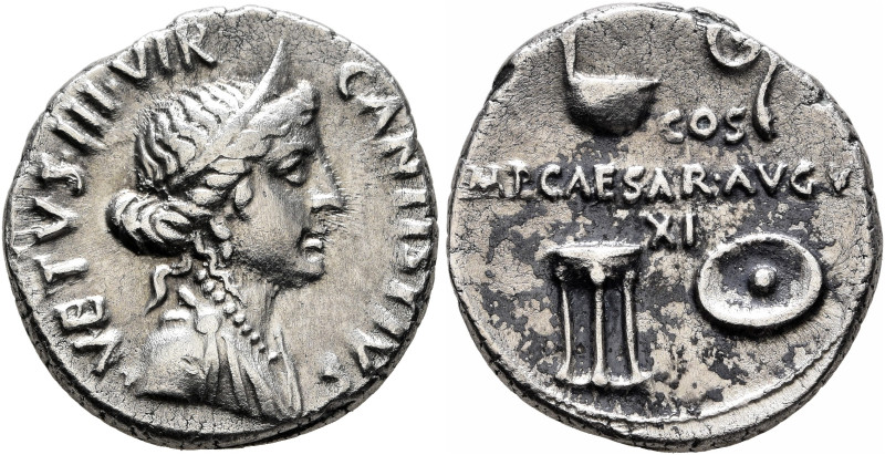 Augustus, 27 BC-AD 14. Denarius (Silver, 18 mm, 3.84 g, 12 h), C. Antistius Vetu...