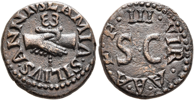 Augustus, 27 BC-AD 14. Quadrans (Copper, 16 mm, 3.32 g, 1 h), Lamia, Silius, and...