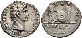 Augustus, 27 BC-AD 14. Denarius (Silver, 19 mm, 3.49 g, 1 h), Lugdunum, 2 BC-AD 4. CAESAR AVGVST[VS DIVI] F PATER PATRIAE Laureate head of Augustus to...
