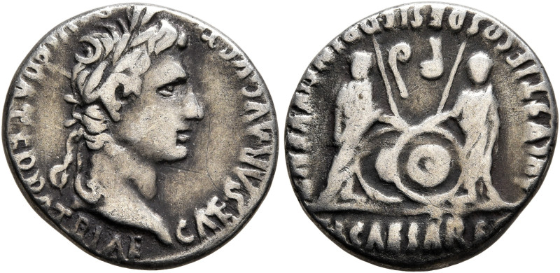 Augustus, 27 BC-AD 14. Denarius (Silver, 18 mm, 3.63 g, 12 h), Lugdunum, 2 BC-AD...