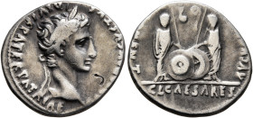 Augustus, 27 BC-AD 14. Denarius (Silver, 19 mm, 3.87 g, 6 h), Lugdunum, 2 BC-AD 4. CAESAR AVGVSTVS DIVI F PATER PATRIAE Laureate head of Augustus to r...