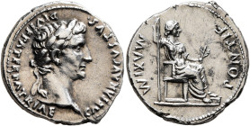Augustus, 27 BC-AD 14. Denarius (Silver, 18 mm, 3.87 g, 6 h), Lugdunum, 13-14. CAESAR AVGVSTVS DIVI F PATER PATRIAE Laureate head of Augustus to right...