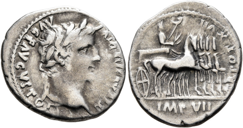 Tiberius, 14-37. Denarius (Silver, 20 mm, 3.69 g, 1 h), Lugdunum. TI CAESAR DIVI...