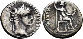 Tiberius, 14-37. Denarius (Silver, 18 mm, 3.57 g, 11 h), Lugdunum. TI CAESAR DIVI AVG F [AVGVSTVS] Laureate head of Tiberius to right. Rev. PONTIF MAX...