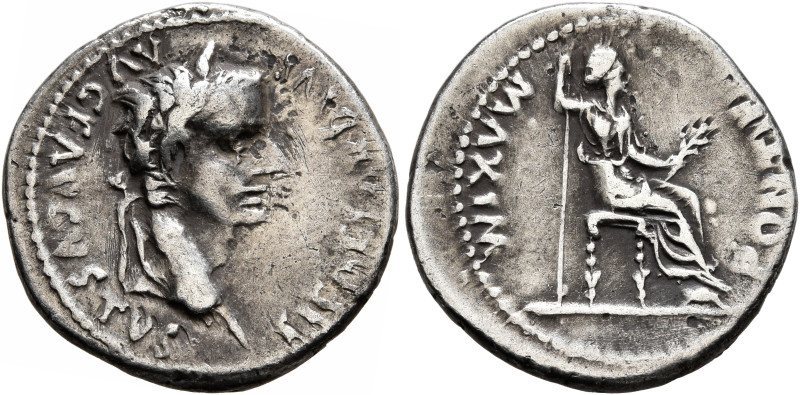 Tiberius, 14-37. Denarius (Silver, 18 mm, 3.59 g, 3 h), Lugdunum. TI CAESAR DIVI...