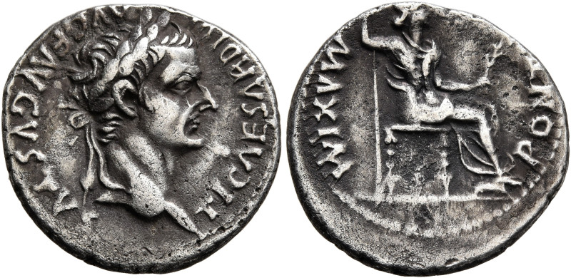 Tiberius, 14-37. Denarius (Silver, 18 mm, 3.65 g, 11 h), Lugdunum. TI CAESAR DIV...