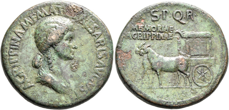 Agrippina Senior, died 33. Sestertius (Orichalcum, 35 mm, 26.86 g, 6 h), Rome, s...