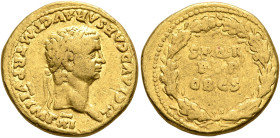 Claudius, 41-54. Aureus (Gold, 18 mm, 7.73 g, 6 h), Lugdunum, 46-47. TI CLAVD CAESAR AVG P M TR P VI IMP XI Laureate head of Claudius to right. Rev. S...