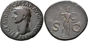 Claudius, 41-54. As (Copper, 29 mm, 12.05 g, 6 h), Rome, circa 50-54. TI CLAVDIVS CAESAR AVG P M TR P IMP P P Bare head of Claudius to left. Rev. S - ...