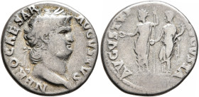 Nero, 54-68. Denarius (Silver, 17 mm, 3.29 g, 6 h), Rome, 64-65. NERO CAESAR AVGVSTVS Laureate head of Nero to right. Rev. AVGVSTVS AVGVSTA Nero, radi...