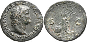 Nero, AD 54-68. As (Copper, 28 mm, 11.54 g, 7 h), Lugdunum, 66. IMP NERO CAESAR AVG P MAX TR P P P Bare head of Nero to right, globe at point of bust....