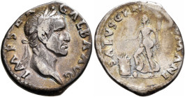 Galba, 68-69. Denarius (Silver, 19 mm, 3.33 g, 6 h), Rome, circa July 68-January 69. IMP SER GALBA CAESAR AVG Laureate head of Galba to right. Rev. SA...